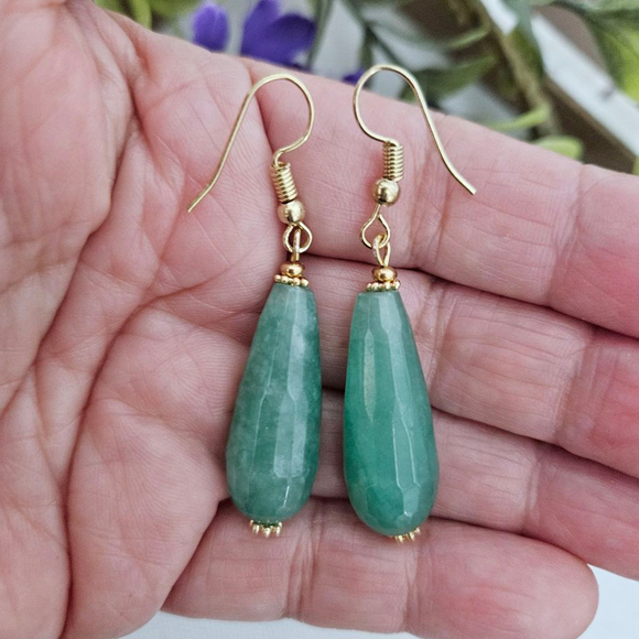 Green Aventurine Teardrop Dangle Earrings - Picture 3 of 3